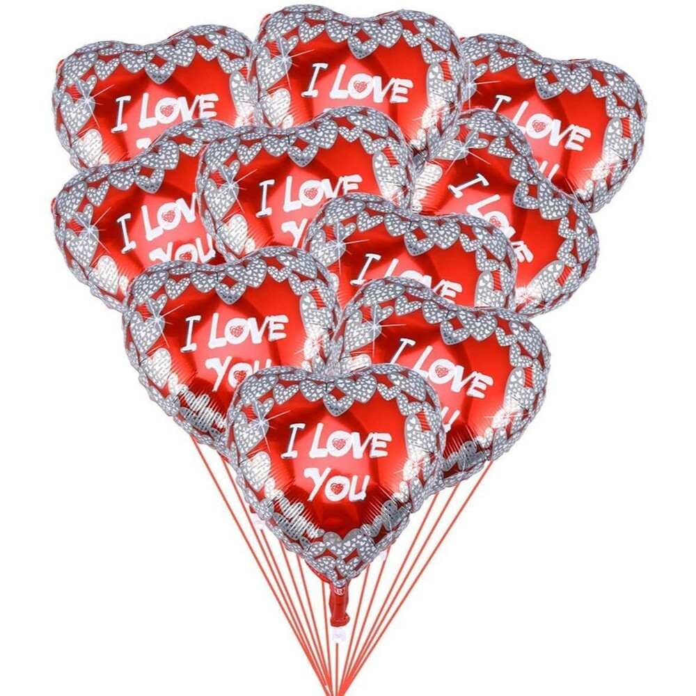Set of 10 Heart Foil 'I Love You' Balloons, Engagement Wedding Party Decorations